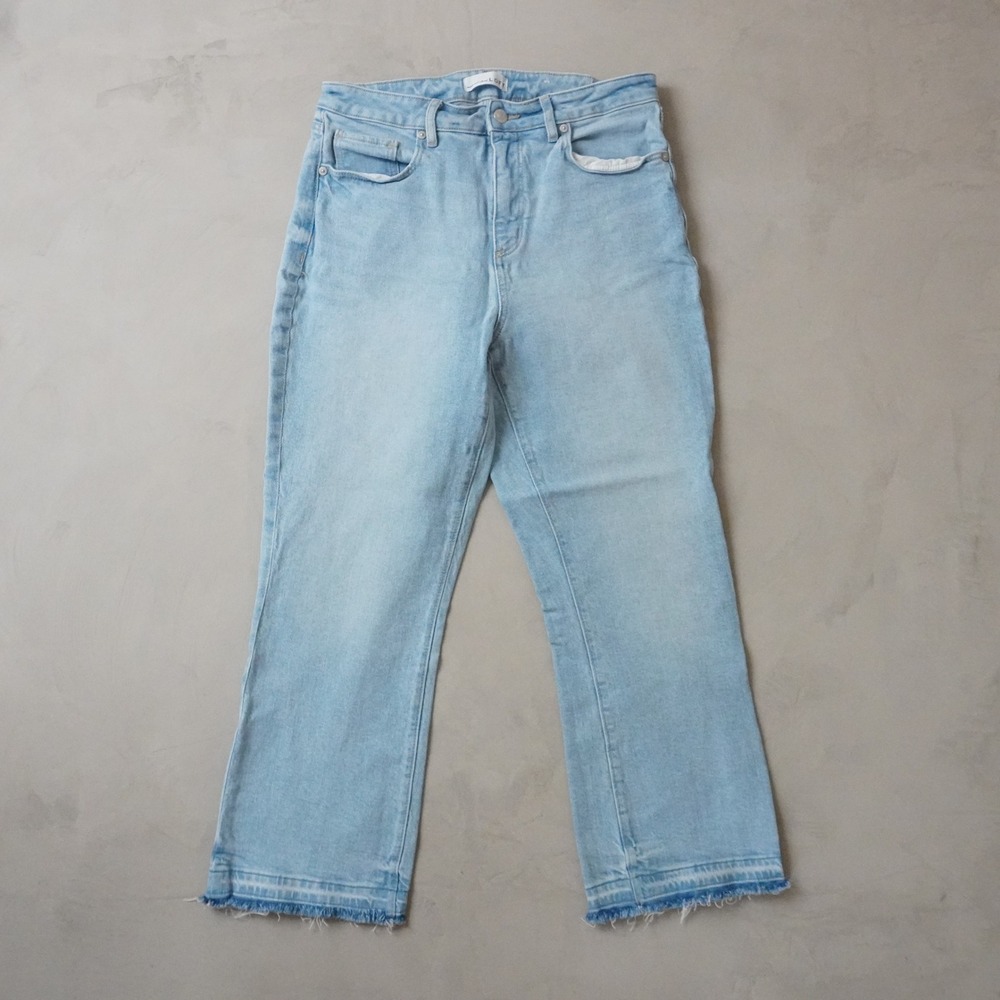 LOFT The Kick Crop Jeans 8/29 Womens Light Blue High Rise Frayed Hem Denim